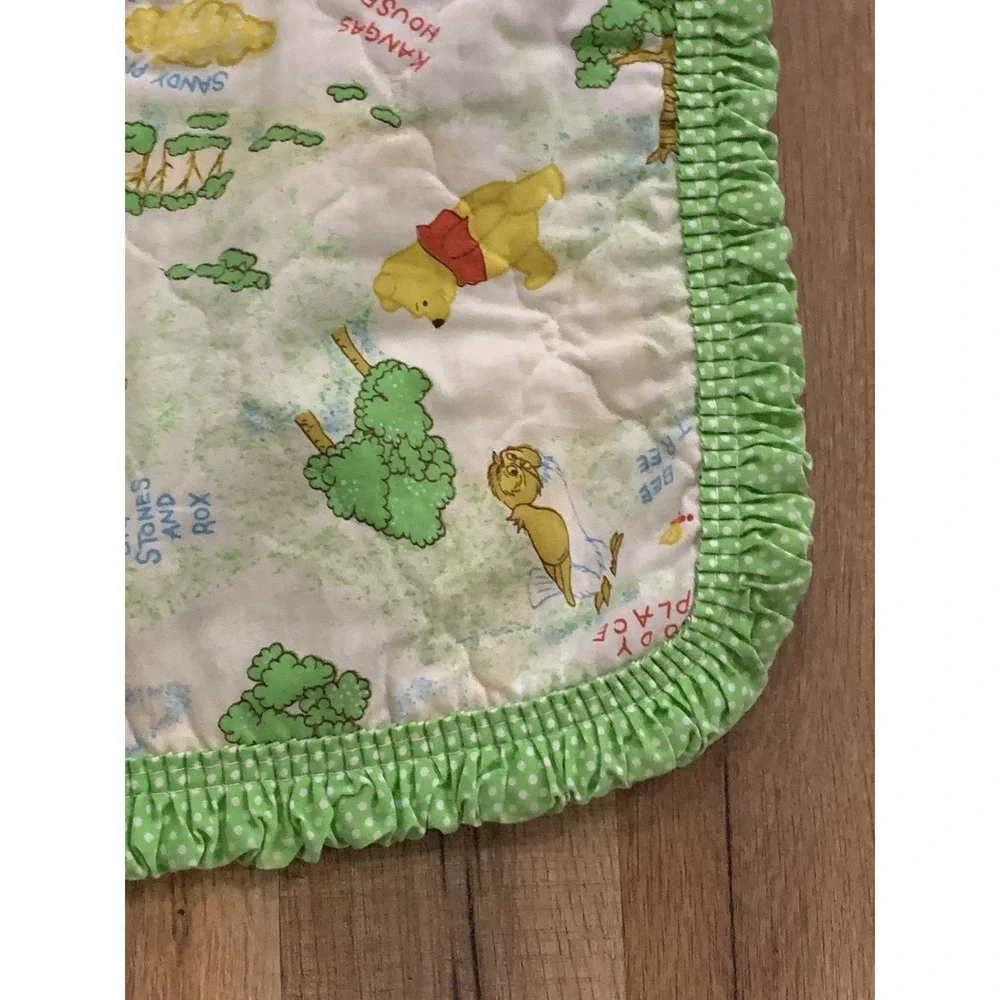 Sears Winnie the Pooh 100 Acre Woods Quilted Baby Crib Blanket Ruffled VTG 1980s